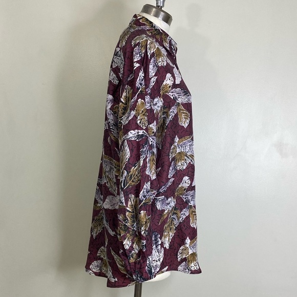 100% SILK FALL LEAVES SOFT BUTTON UP LONG SLEEVE BLOUSE SIZE LARGE UNISEX - Picture 6 of 14